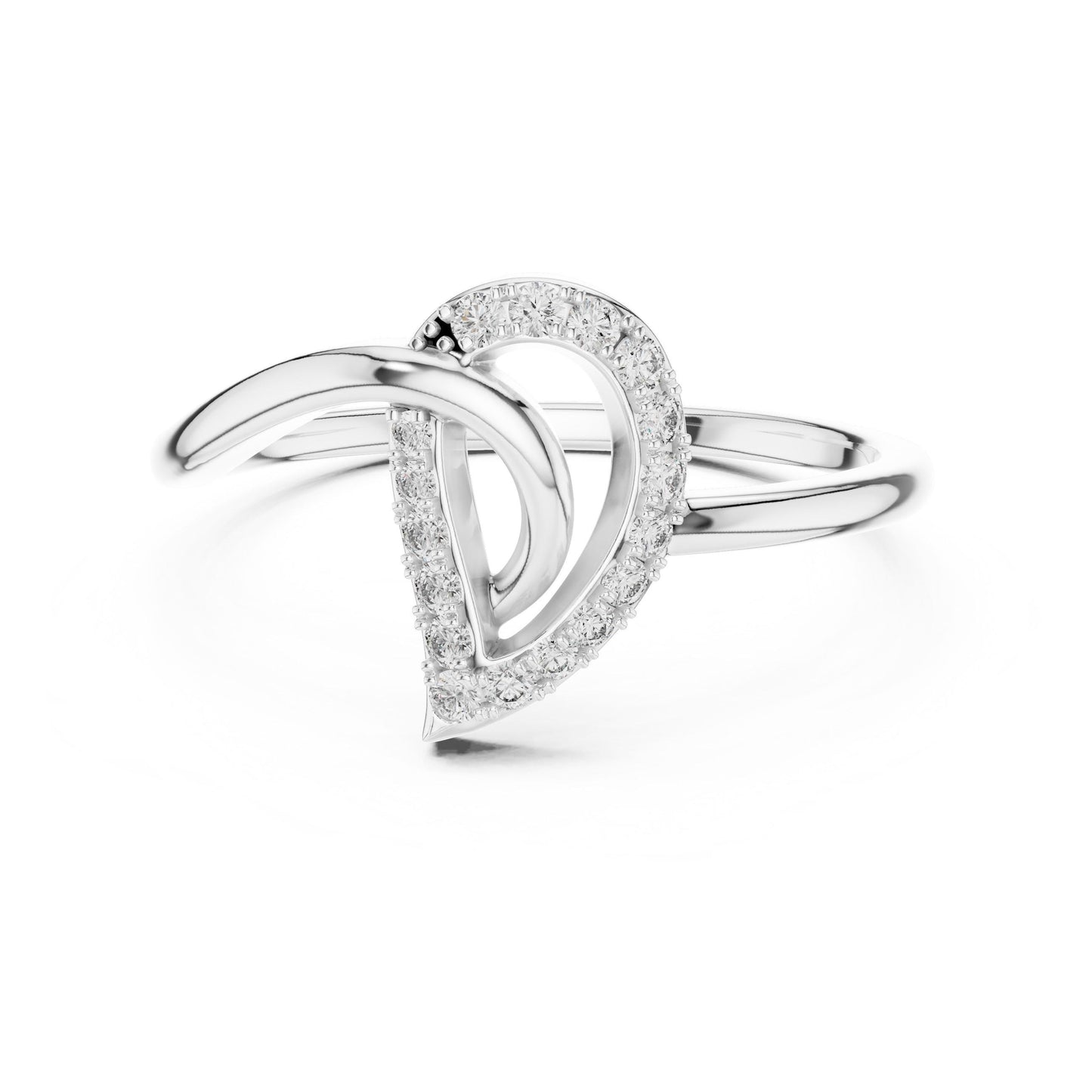 Riora moissanite halo heart ring in rose gold with a diamond-style band, minimalist and elegant engagement or anniversary ring