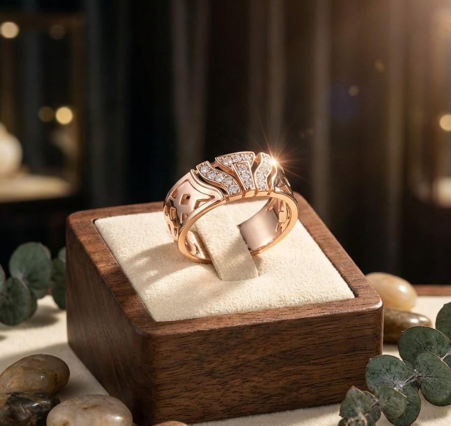 Riora gold rose moissanite statement cocktail ring with bold design, perfect for weddings and parties, elegant jewelry piece