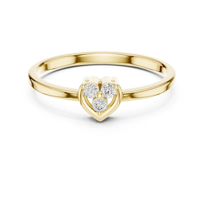 Riora heart cluster moissanite diamond gold rose ring, dainty romantic promise or engagement jewelry, sparkling and elegant.