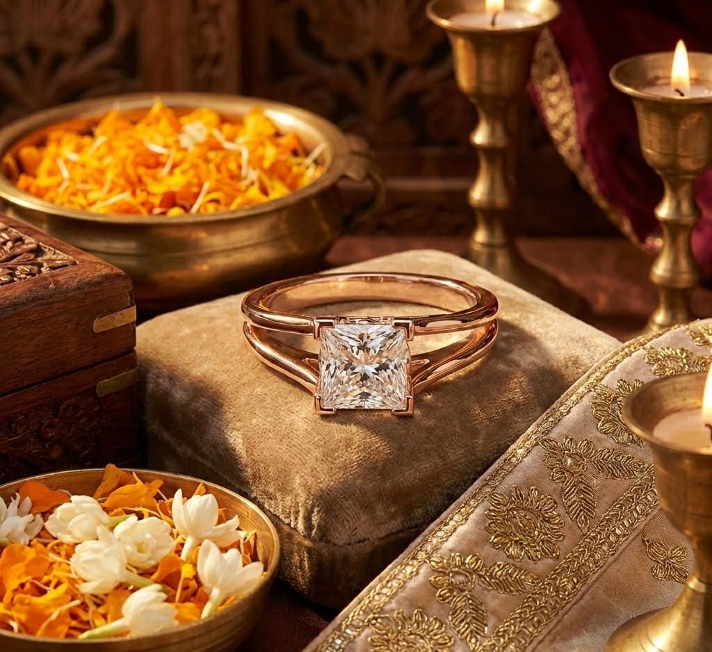 Riora princess cut cubic zirconia engagement ring in rose gold and silver, minimalist bridal promise jewelry on a delicate band.