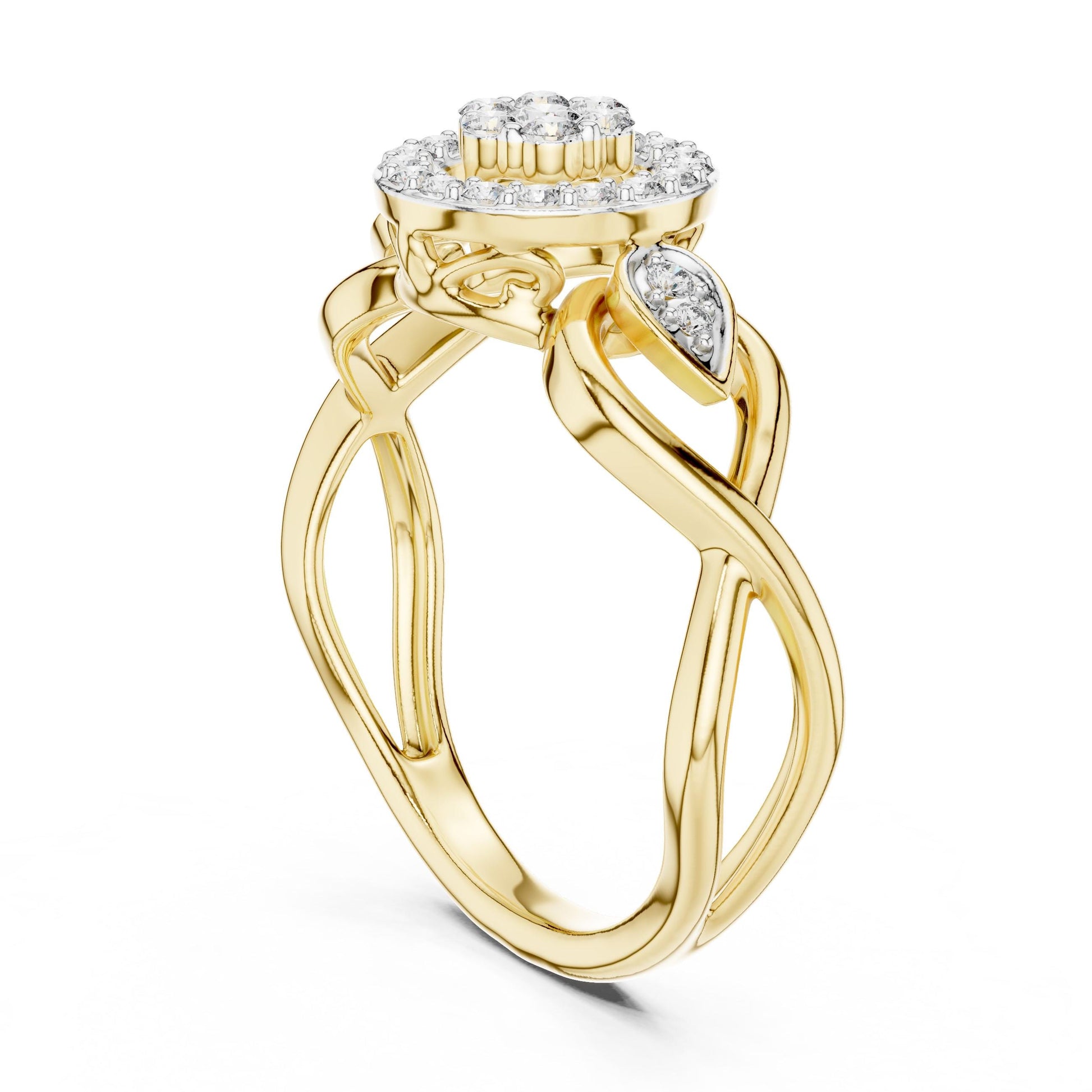 Riora Halo CZ engagement ring featuring a floral cluster design and silver statement jewelry for women.