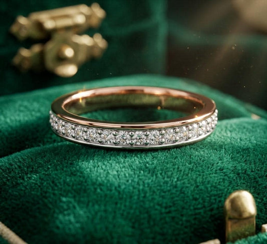 Riora moissanite diamond wedding band, minimalist stackable ring with dainty design, ideal for bridal or anniversary gift.