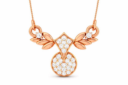 Rose gold moissanite leaf pendant necklace with dainty diamond-like sparkle, perfect bridal jewelry or gift for her.