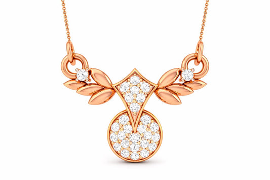 Rose gold moissanite leaf pendant necklace with dainty diamond-like sparkle, perfect bridal jewelry or gift for her.