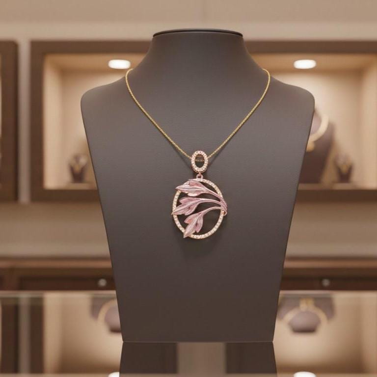 Leaf Oval Pendant Necklace, Gold Rose Silver Botanical Charm,  Gift for Her Valentine