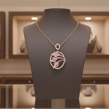 Leaf Oval Pendant Necklace, Gold Rose Silver Botanical Charm,  Gift for Her Valentine