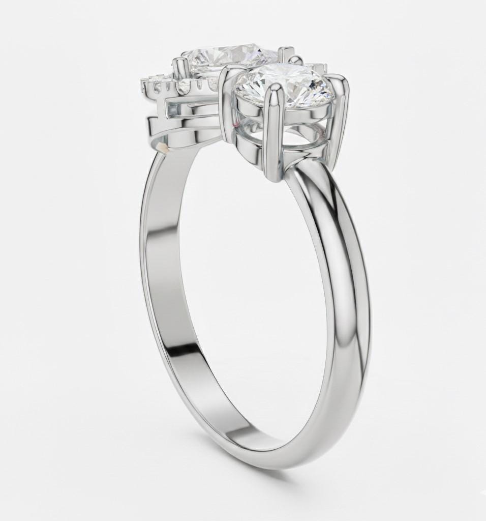 Two Stone CZ Ring | Pear & Round Halo | Gold, Rose Gold & Silver