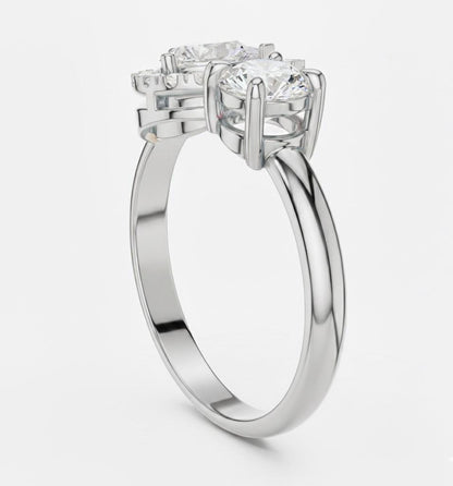 Two Stone CZ Ring | Pear & Round Halo | Gold, Rose Gold & Silver