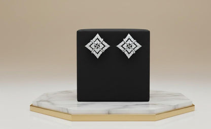 Moissanite Geometric Square Stud Earrings | Hypoallergenic | Gold, Rose Gold, Silver