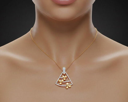 Moissanite Triangle Pendant Necklace in Gold Rose Silver | Floral Geometric Charm | 22in Adjustable Chain