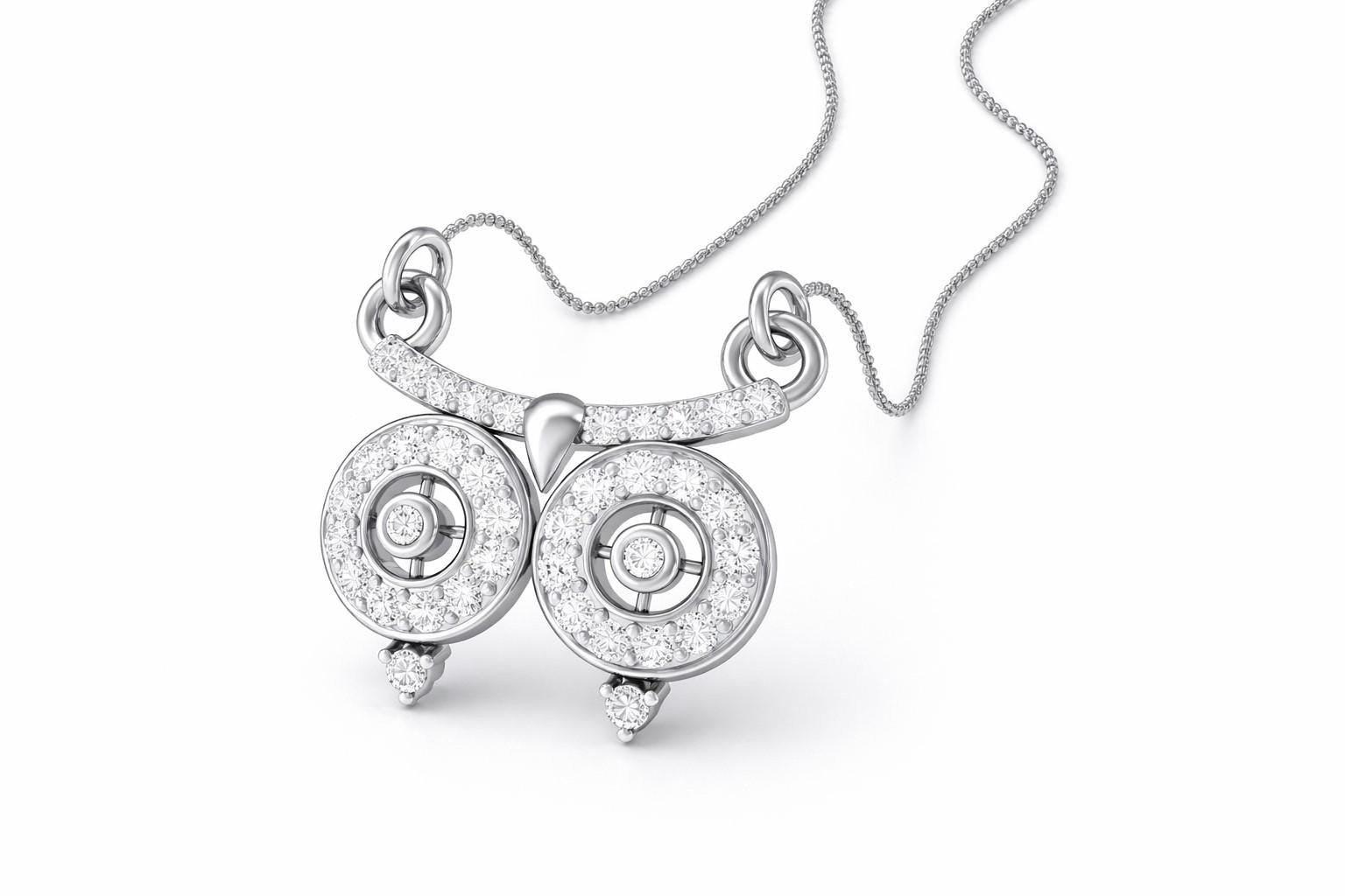 Rose gold owl moissanite necklace featuring a dainty, elegant pendant for women, perfect for luxury jewelry gift.