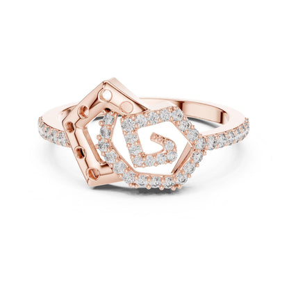 Riora luxury geometric gold and silver CZ ring with statement band, ideal for engagement or promise jewelry for women.