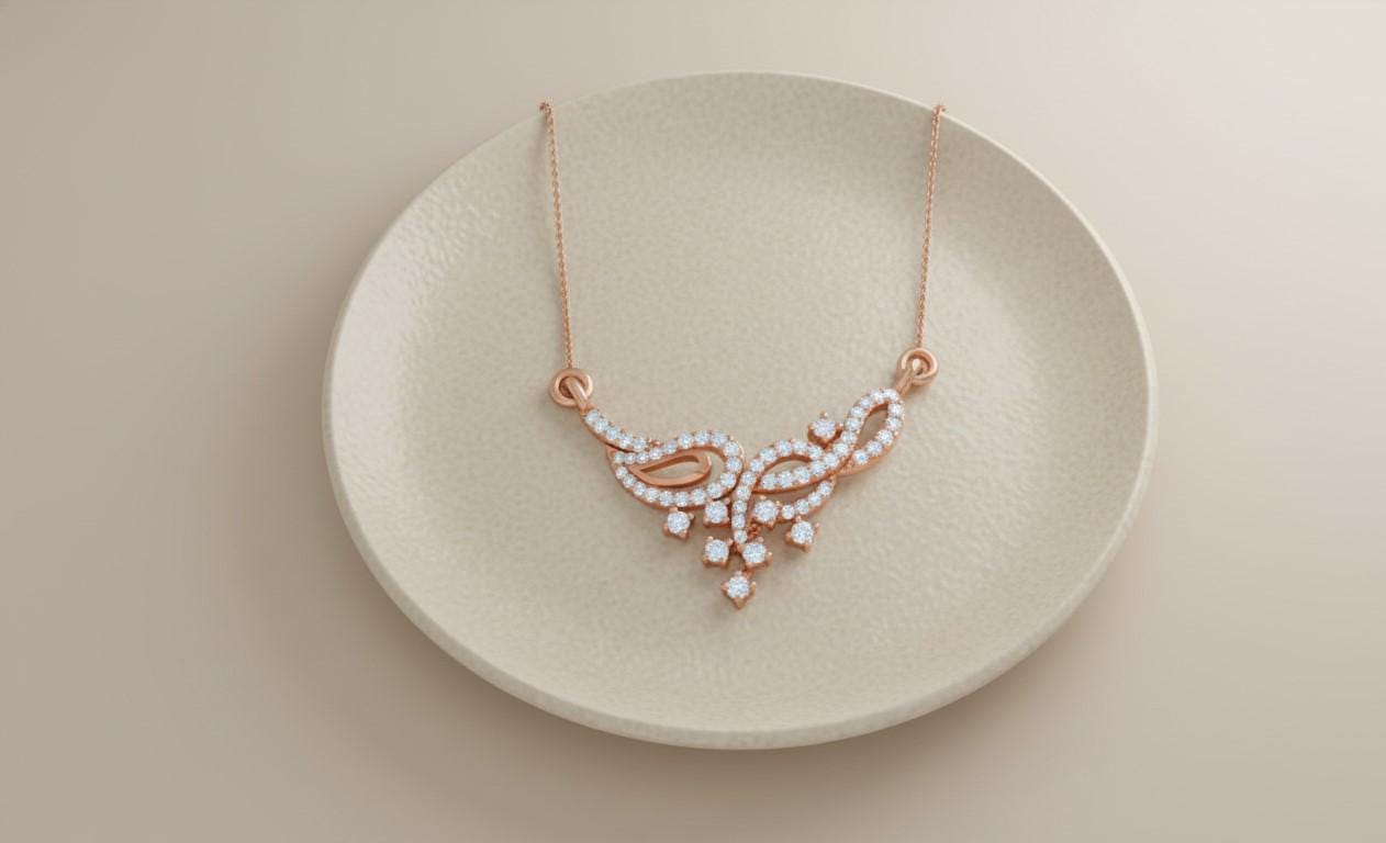Moissanite Leaf Pendant Necklace, Rose Gold Silver Jewelry Gift for Her Valentine Love