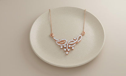 Moissanite Leaf Pendant Necklace, Rose Gold Silver Jewelry Gift for Her Valentine Love