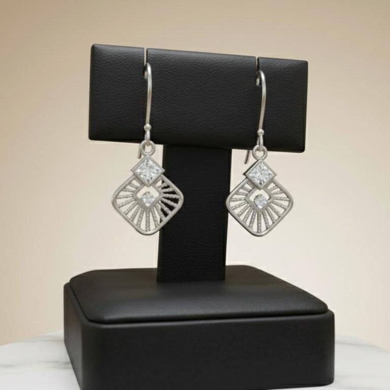 Moissanite Drop Earrings Gold Rose Silver | Diamond Look Dangle Earrings | Hypoallergenic Gift for Her Valentine Jewelry