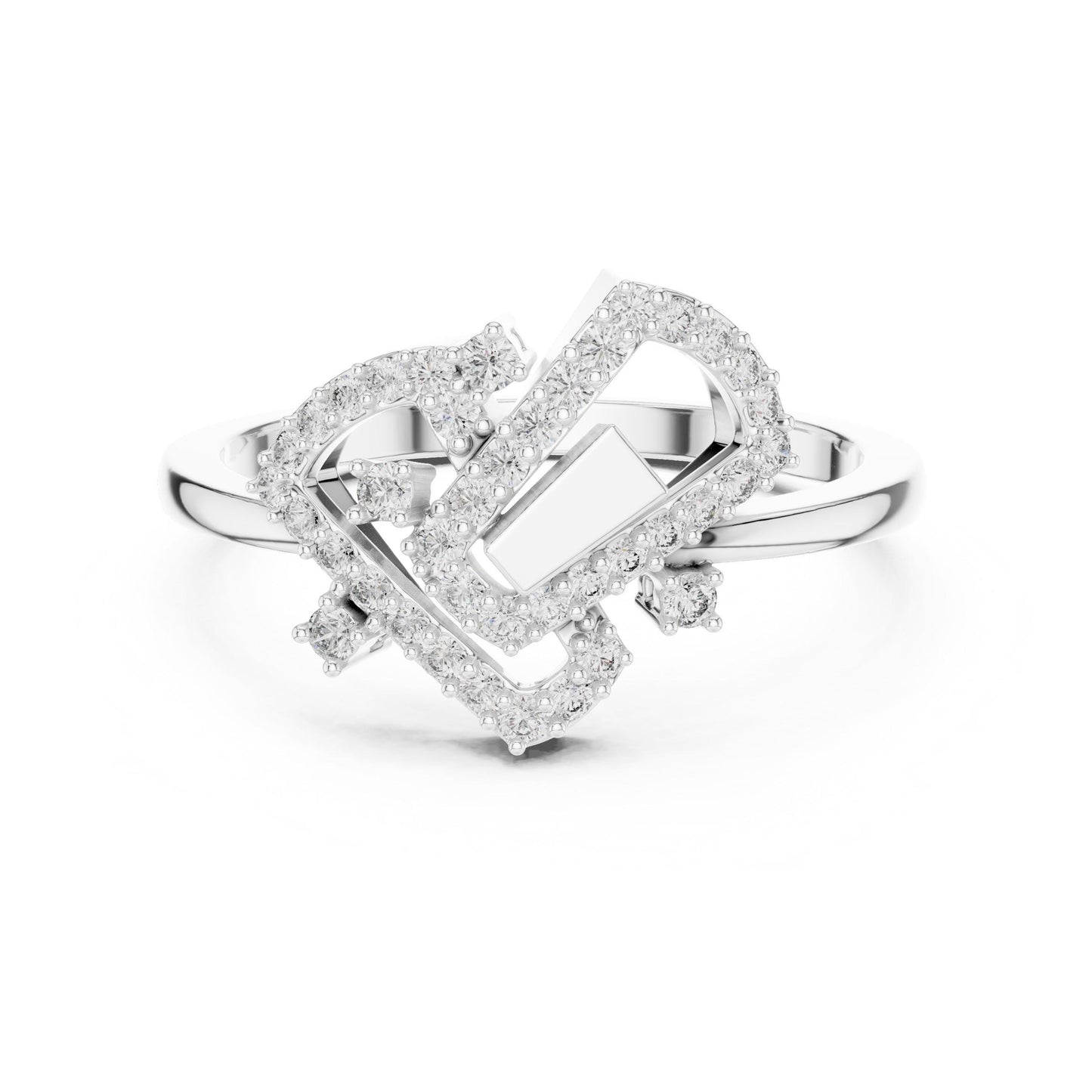 Riora luxury geometric moissanite diamond ring with gold and silver finish, minimalist modern jewelry for engagement or statement wear