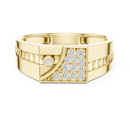 Gold and silver geometric statement ring for men and women by Riora, hypoallergenic jewelry suitable for engagement or fashion.
