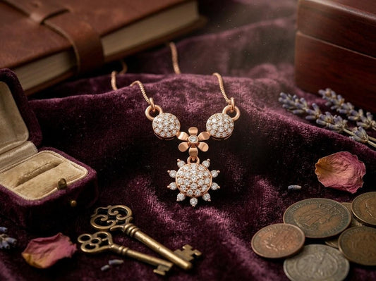 Riora moissanite floral sunburst necklace in gold, rose gold, and silver with dainty bridal pendant for women