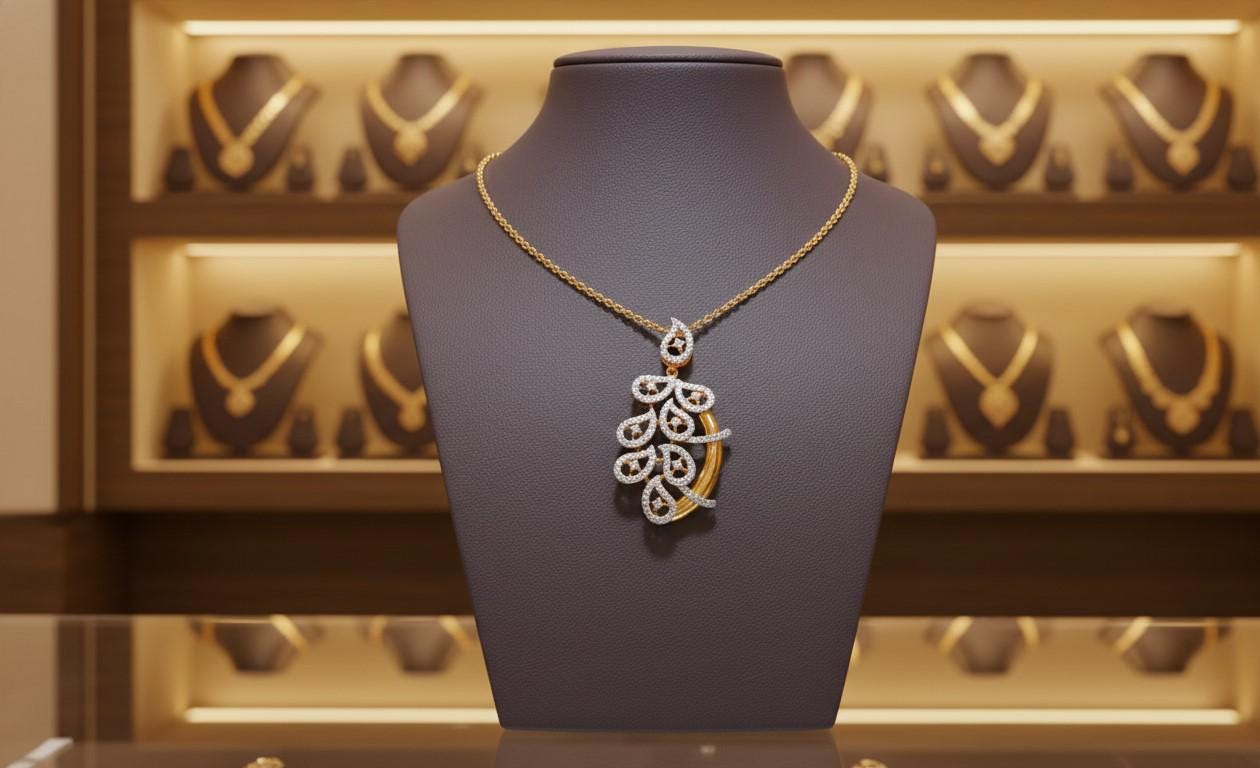 Moissanite Leaf Pendant Necklace, Elegant Rose Gold Finish