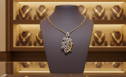 Moissanite Leaf Pendant Necklace, Elegant Rose Gold Finish
