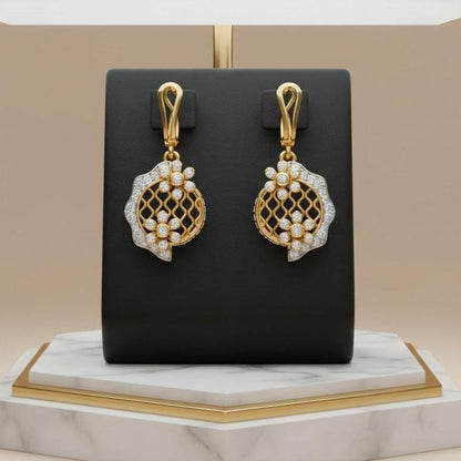 Moissanite Floral Lattice Drop Stud Earrings | Hypoallergenic | Gold, Rose Gold & Silver | Riora