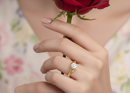 Moissanite Flower Ring | Rose Gold Silver Hypoallergenic Engagement & Promise Ring for Women