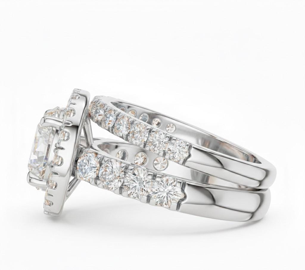 Halo CZ Engagement Ring Set | Bridal Promise Ring for Women