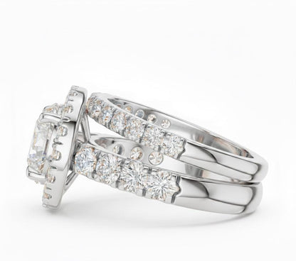Halo CZ Engagement Ring Set | Bridal Promise Ring for Women