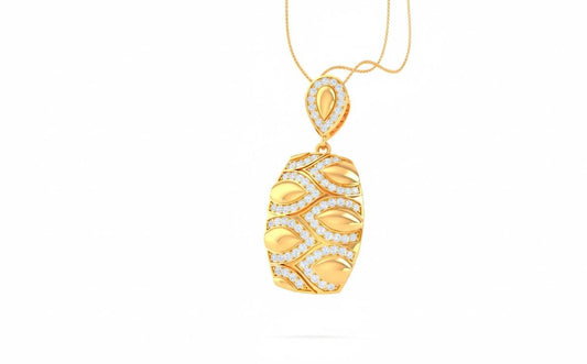 Leaf Pendant Necklace, Non-Allergenic Gold Jewelry, Adjustable Chain Moissanite
