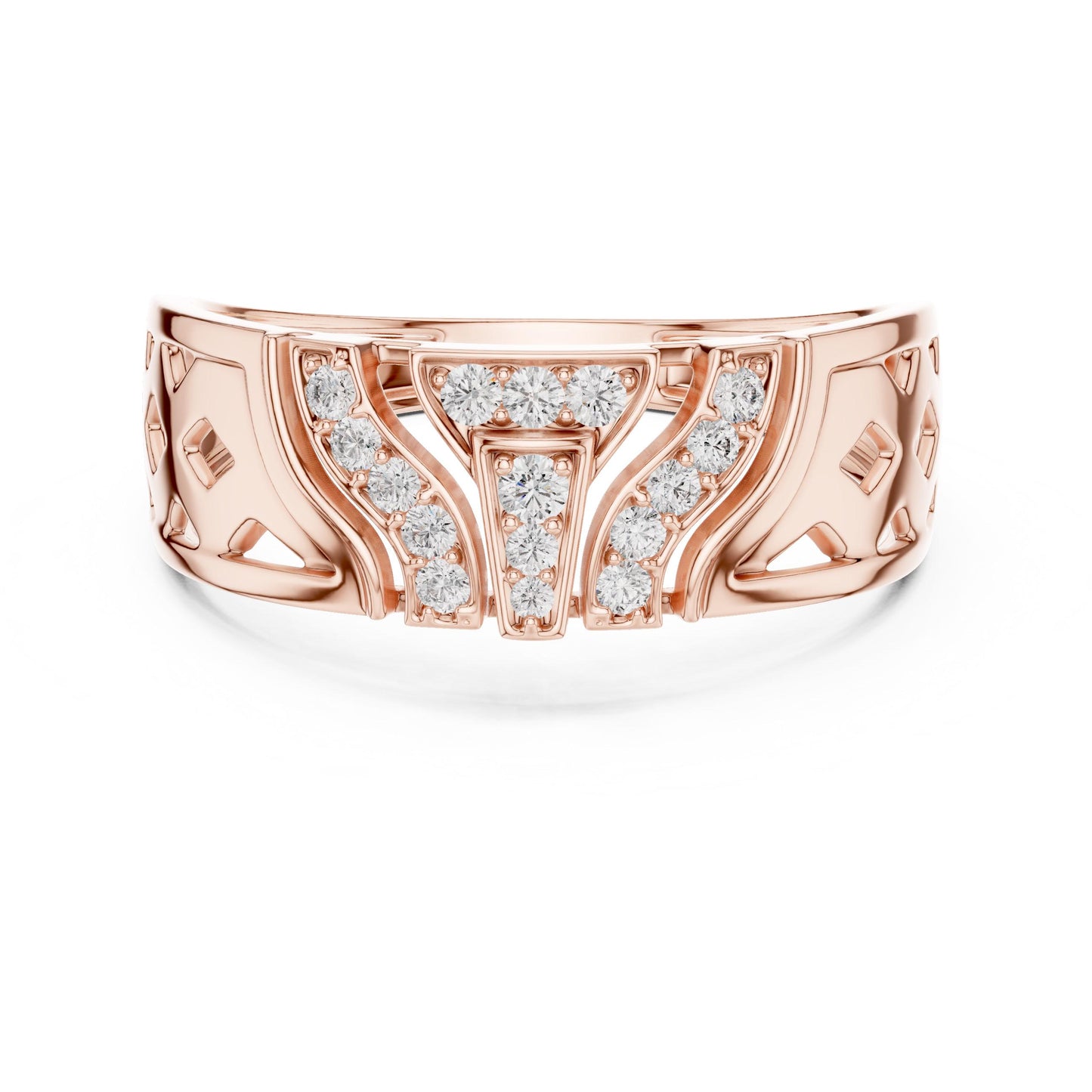 Riora gold rose Moissanite diamond statement cocktail ring with bold design, perfect for weddings and parties.