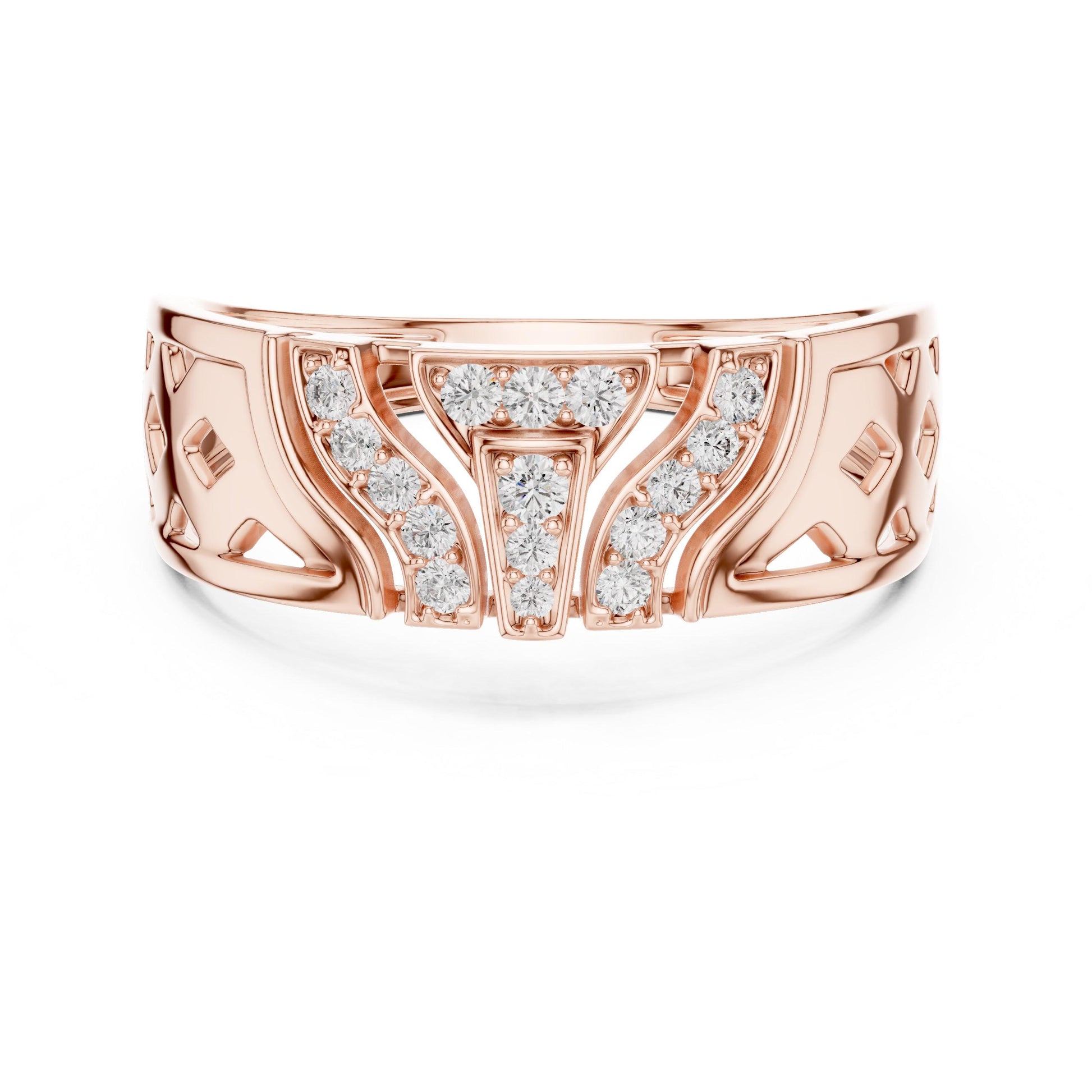Riora gold rose Moissanite diamond statement cocktail ring with bold design, perfect for weddings and parties.