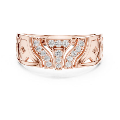 Riora gold rose Moissanite diamond statement cocktail ring with bold design, perfect for weddings and parties.