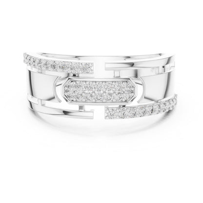Riora luxury CZ link band ring in gold, rose, and silver with hypoallergenic design, perfect for statement or anniversary jewelry