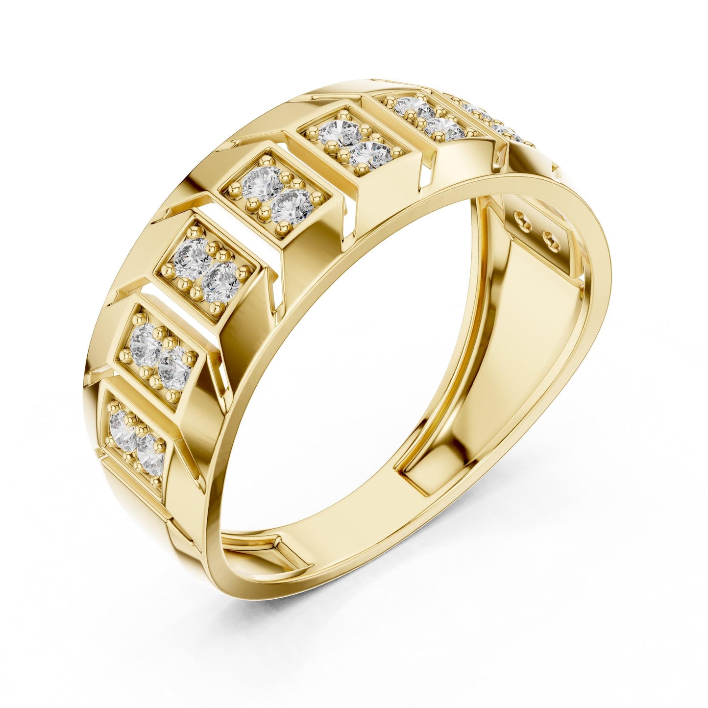 Riora gold rose chunky CZ geometric band ring with modern design, hypoallergenic wedding or promise ring, perfect for anniversaries