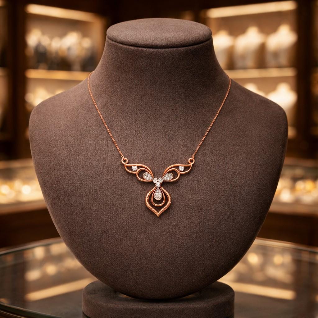 Riora moissanite butterfly pendant necklace in rose gold, elegant bridal jewelry with minimalist luxury design for women