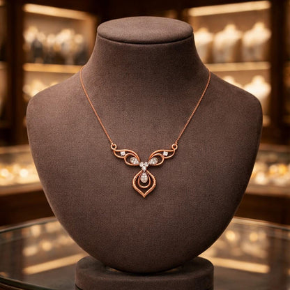 Riora moissanite butterfly pendant necklace in rose gold, elegant bridal jewelry with minimalist luxury design for women