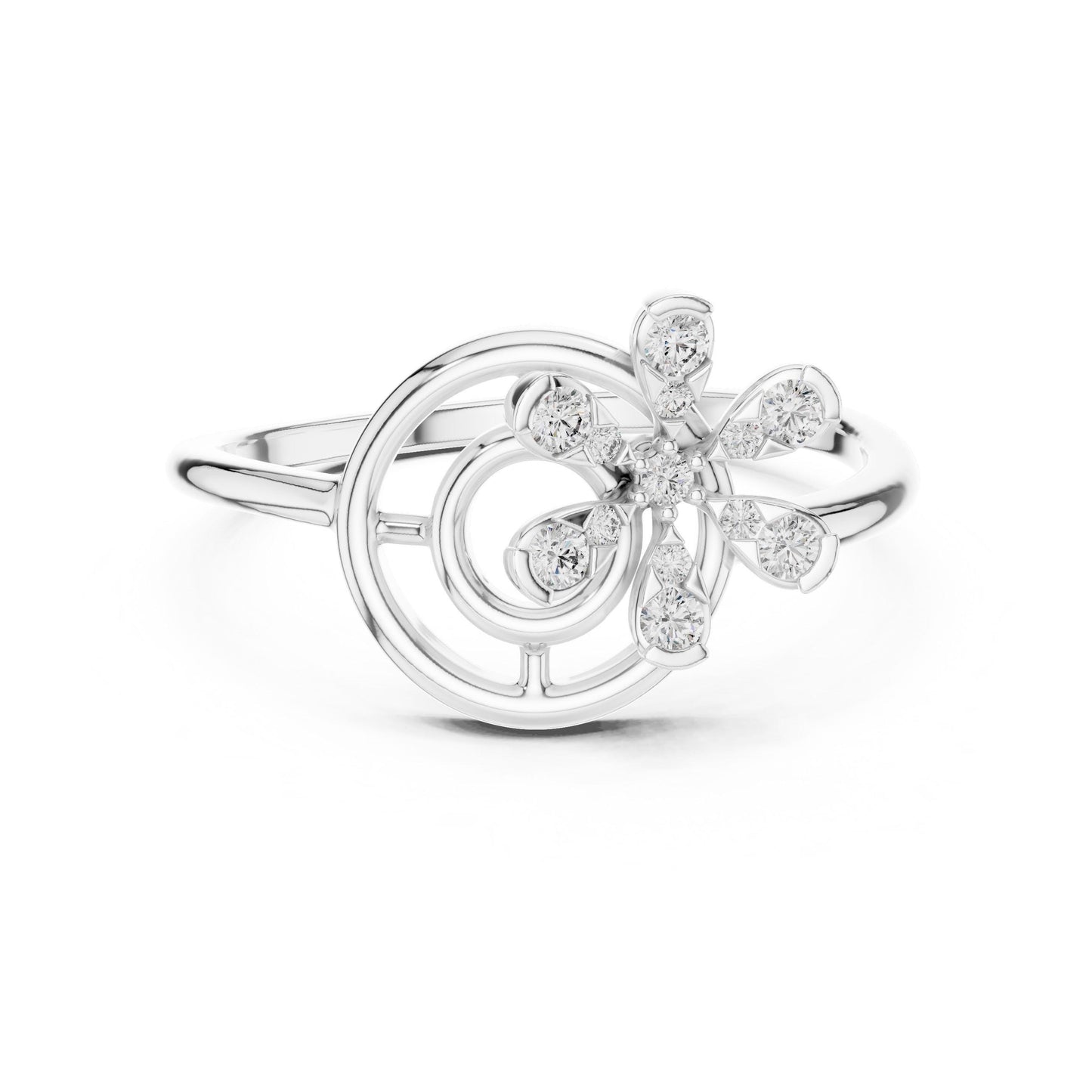 Riora Moissanite flower swirl ring with floral design, vintage-inspired diamond style, rose gold band, elegant engagement ring