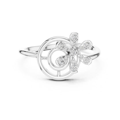 Riora Moissanite flower swirl ring with floral design, vintage-inspired diamond style, rose gold band, elegant engagement ring