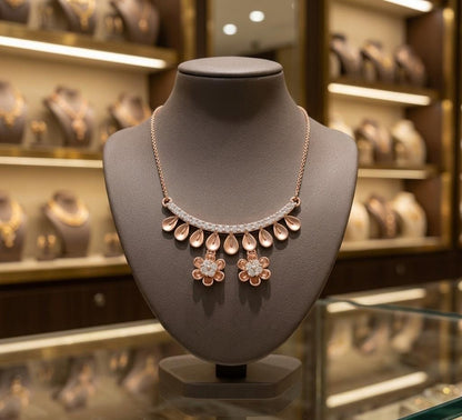 Riora moissanite floral necklace with rose gold and silver, dainty flower pendant, bridal gift, elegant jewelry for women