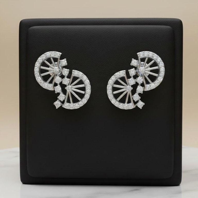 Moissanite Wheel Stud Earrings for Women | Gold, Rose Gold & Silver | Bridal & Anniversary Gift