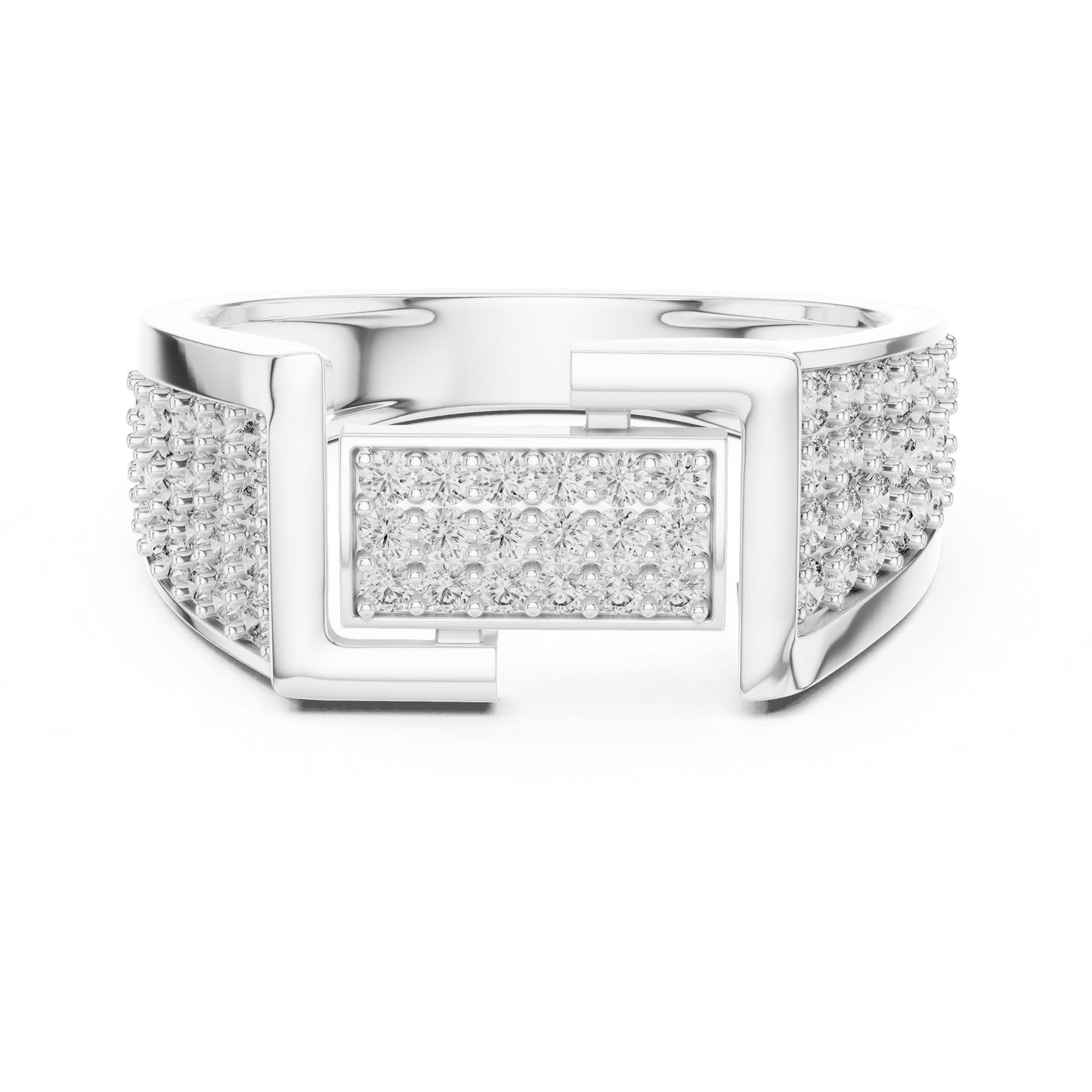 Gold Rose geometric CZ wide band ring by Riora featuring a luxurious statement design, perfect for wedding or anniversary gifts.