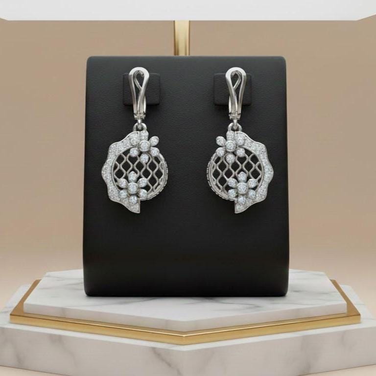 Moissanite Floral Lattice Drop Stud Earrings | Hypoallergenic | Gold, Rose Gold & Silver | Riora