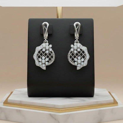 Moissanite Floral Lattice Drop Stud Earrings | Hypoallergenic | Gold, Rose Gold & Silver | Riora