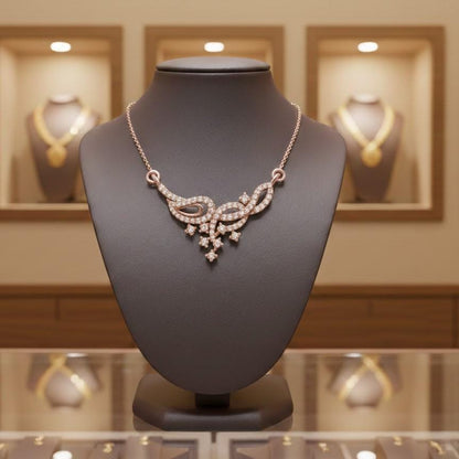 Moissanite Leaf Pendant Necklace, Rose Gold Silver Jewelry Gift for Her Valentine Love