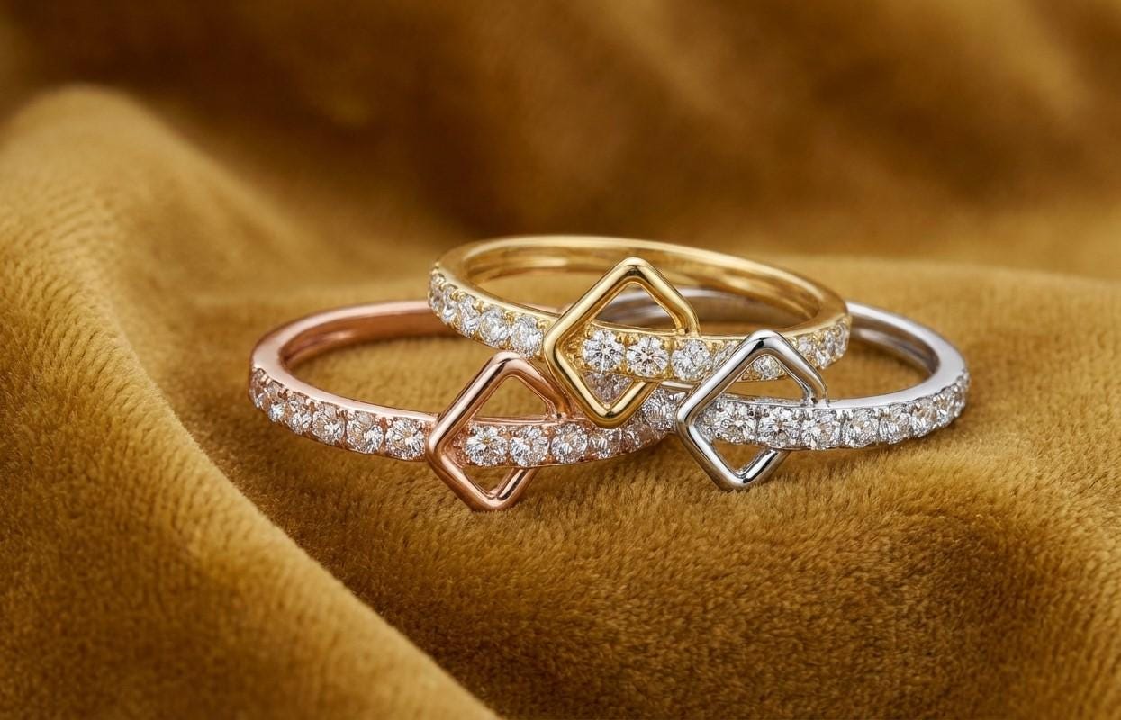 Moissanite Square Ring | Geometric Band | Gold, Rose Gold & Silver | Promise & Engagement Ring