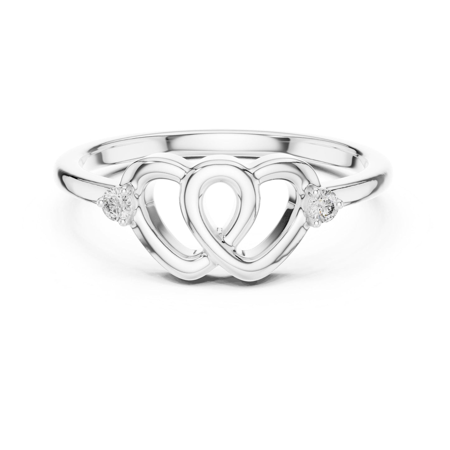 Silver triple heart moissanite ring with love knot design, perfect for romantic women’s anniversary gift by Riora.