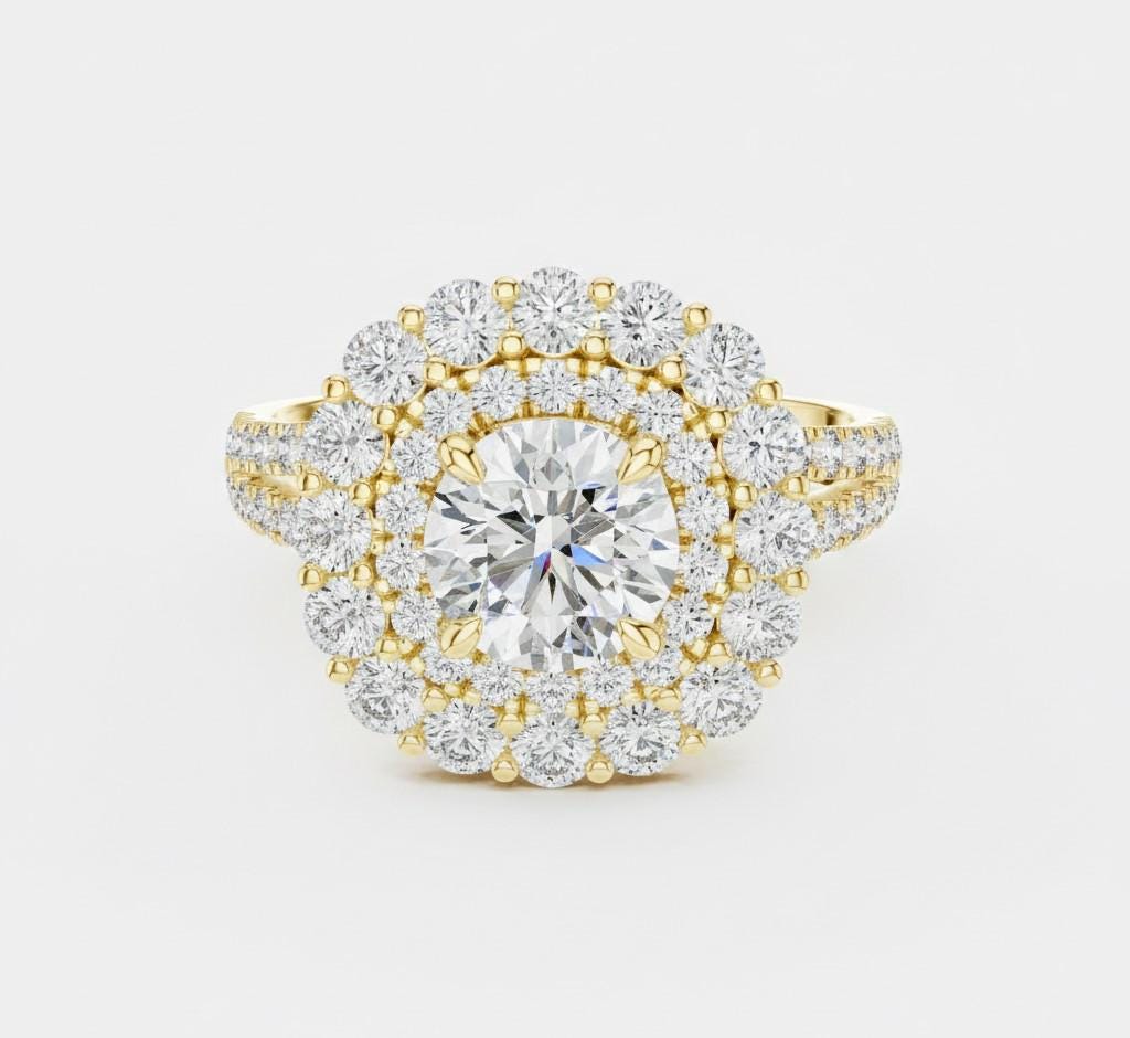 Luxury Halo Engagement Ring | Cubic Zirconia | Gold, Rose Gold & Silver