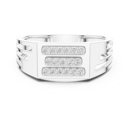 Rose silver chunky CZ triple bar panel ring by Riora, featuring modern design for wedding or anniversary celebrations.