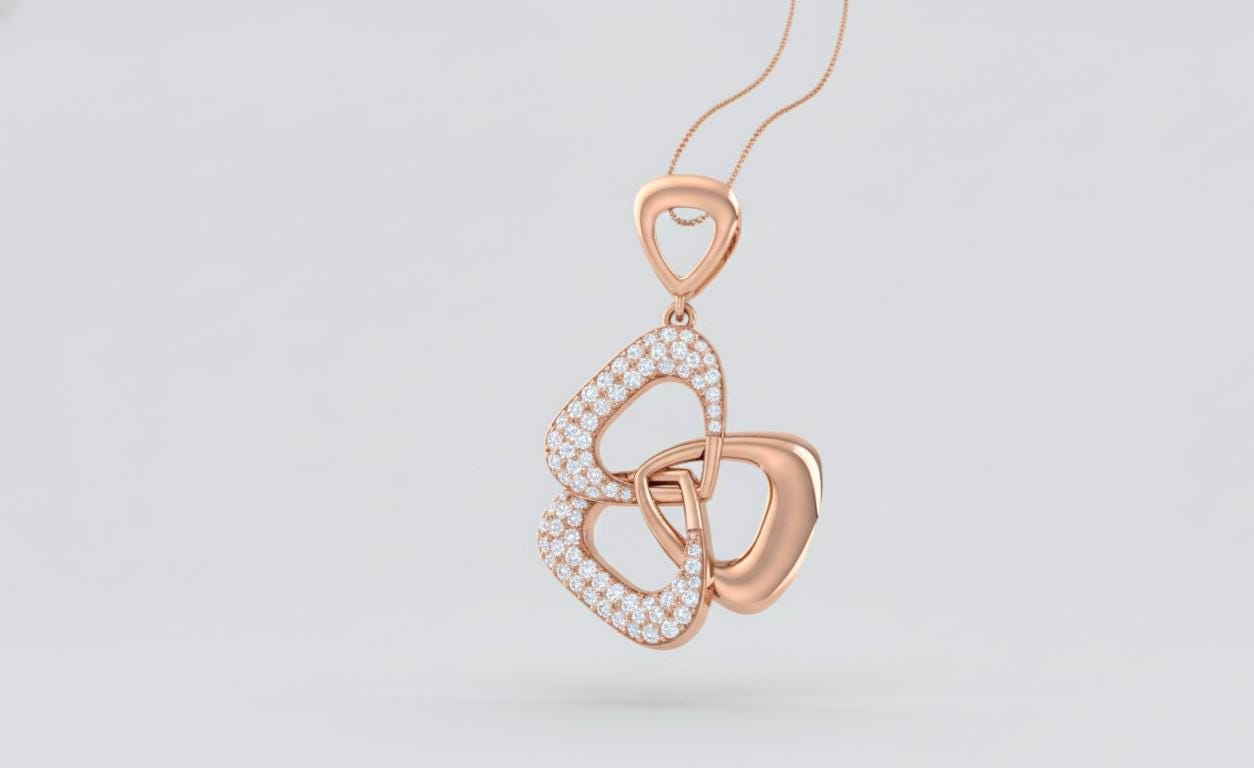 Moissanite Interlocking Heart Pendant Necklace, Rose Gold Silver, Adjustable