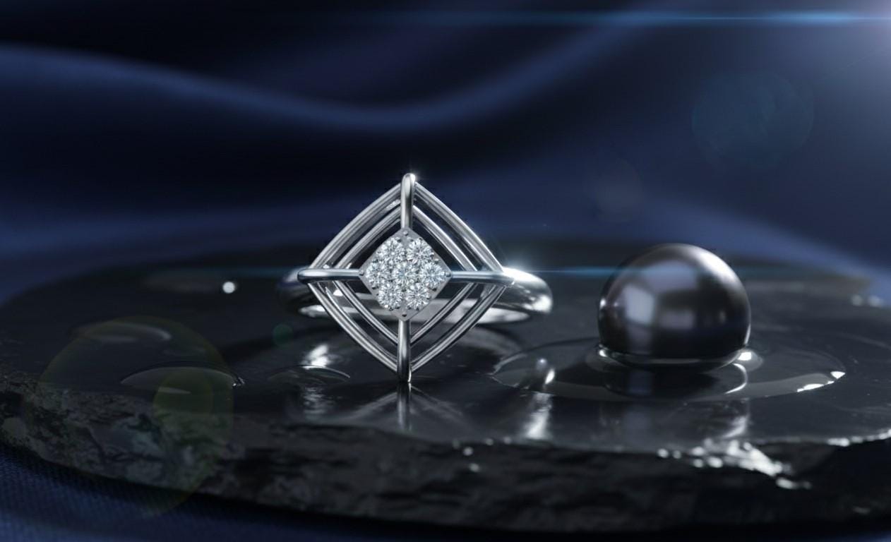 Geometric Moissanite Cluster Ring | Hypoallergenic Statement Ring | Luxury Gift for Women